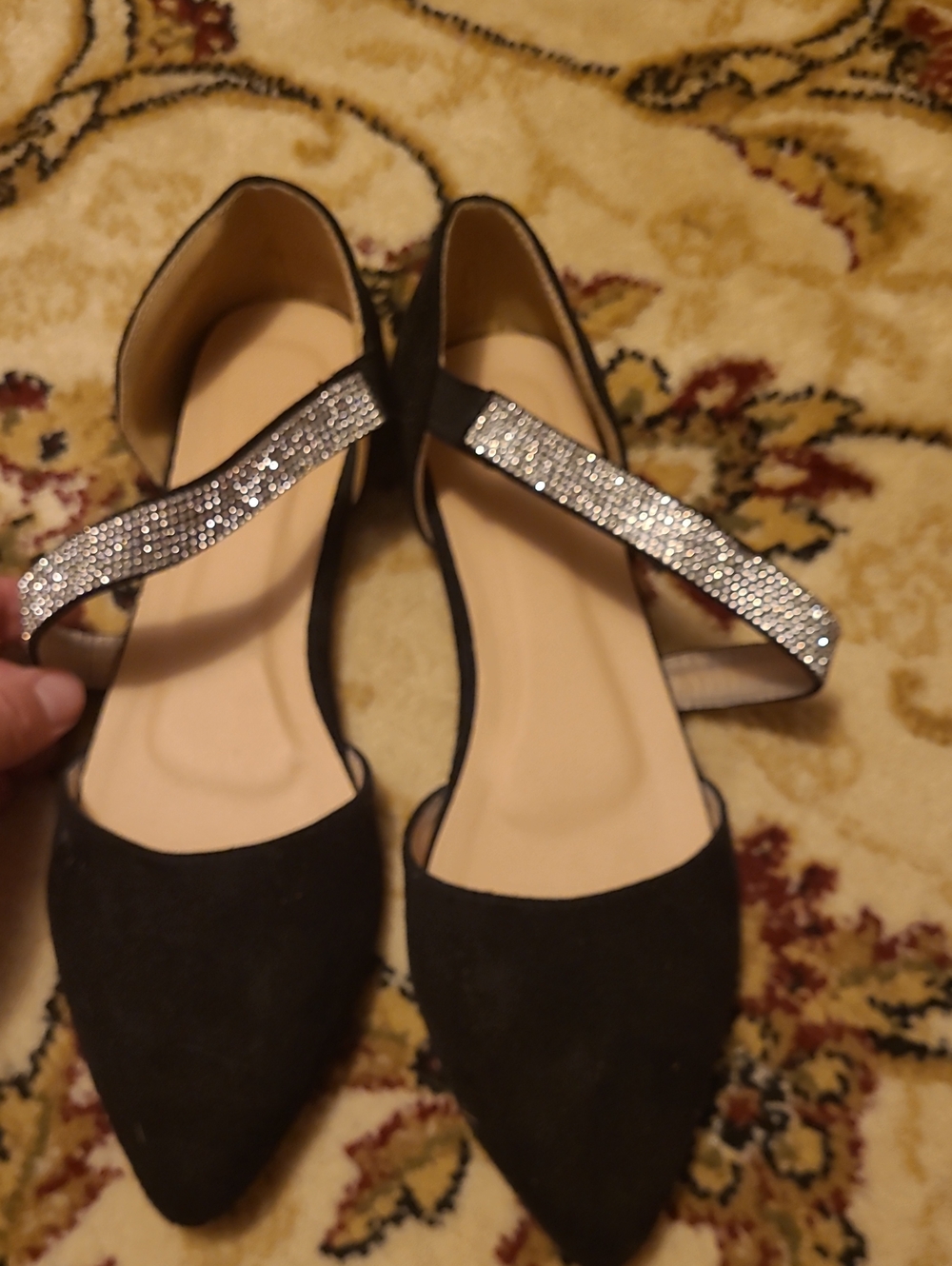Women’s Black Pointed Toe Flats with Sparkle Strap